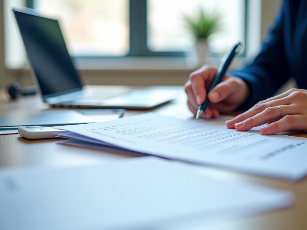 Solicitor preparing a clear written response beside a laptop and employment correspondence